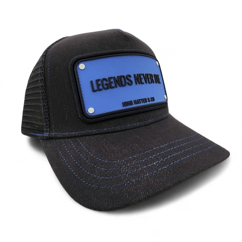 John Hatter Legends Never Die Trucker Hat Patch Black‎ Blue Snapback Cap NEW